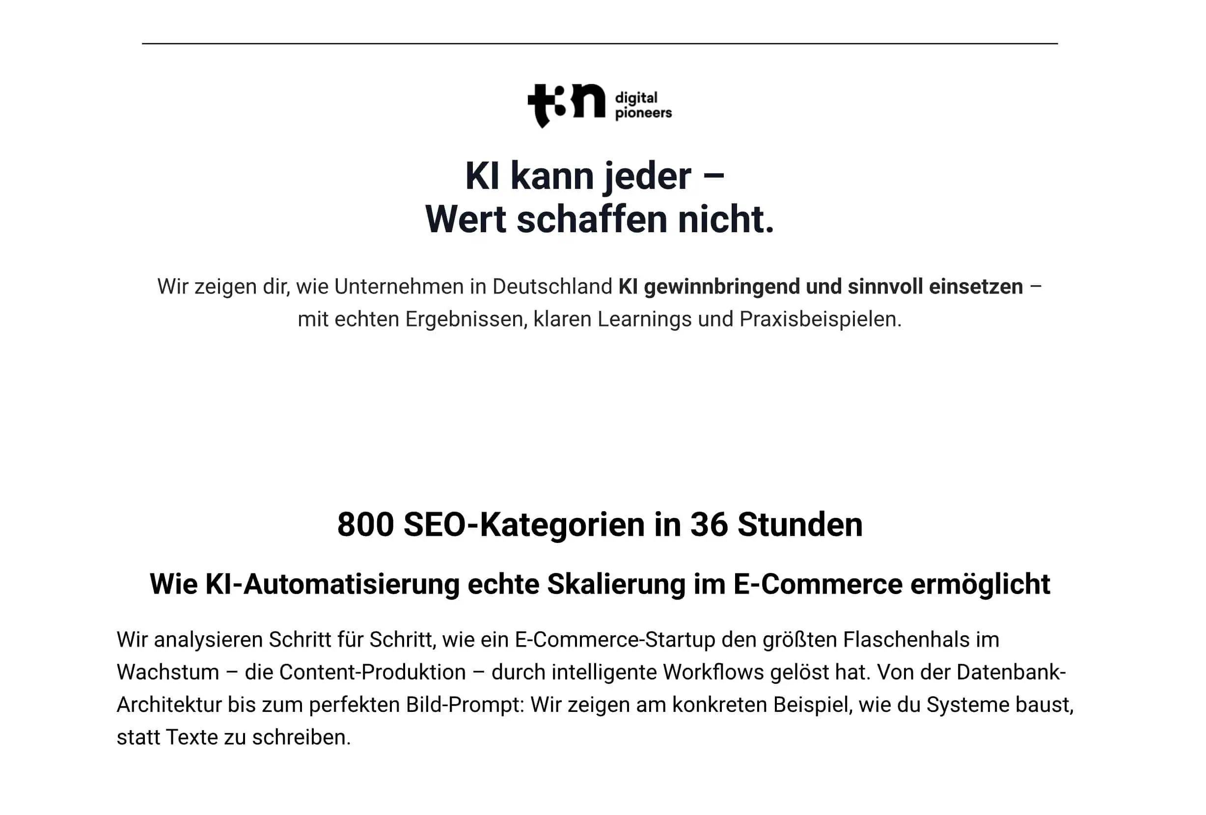 t3n-Artikel: 800 SEO-Kategorien in 36 Stunden – Wie KI-Automatisierung echte Skalierung im E-Commerce ermöglicht